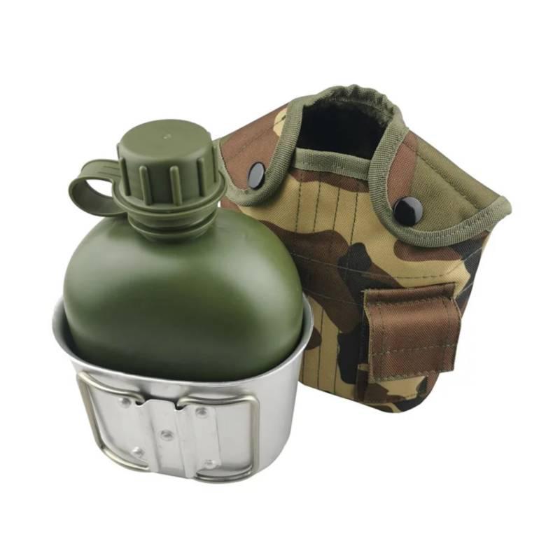 Cantimplora Táctica Militar + Vaso Taza Aluminio