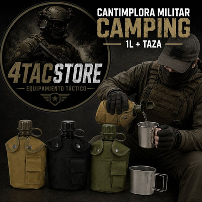 Cantimplora Táctica Militar + Taza Aluminio