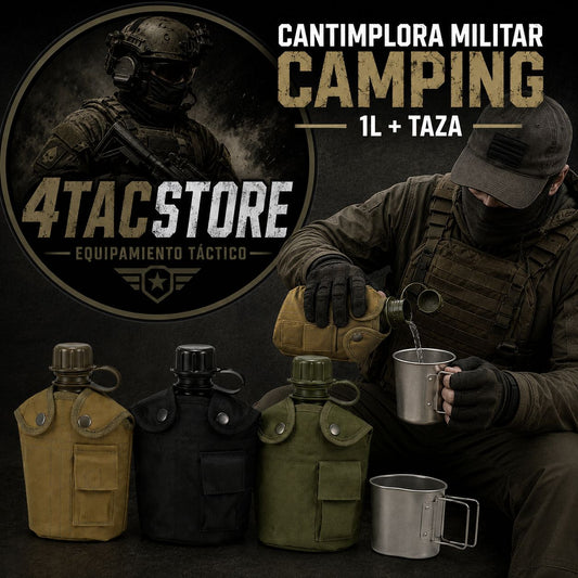 Cantimplora Táctica Militar + Taza Aluminio